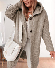 Casual Gebreide Dames winterjas | Met Capuchon & Knoopsluiting