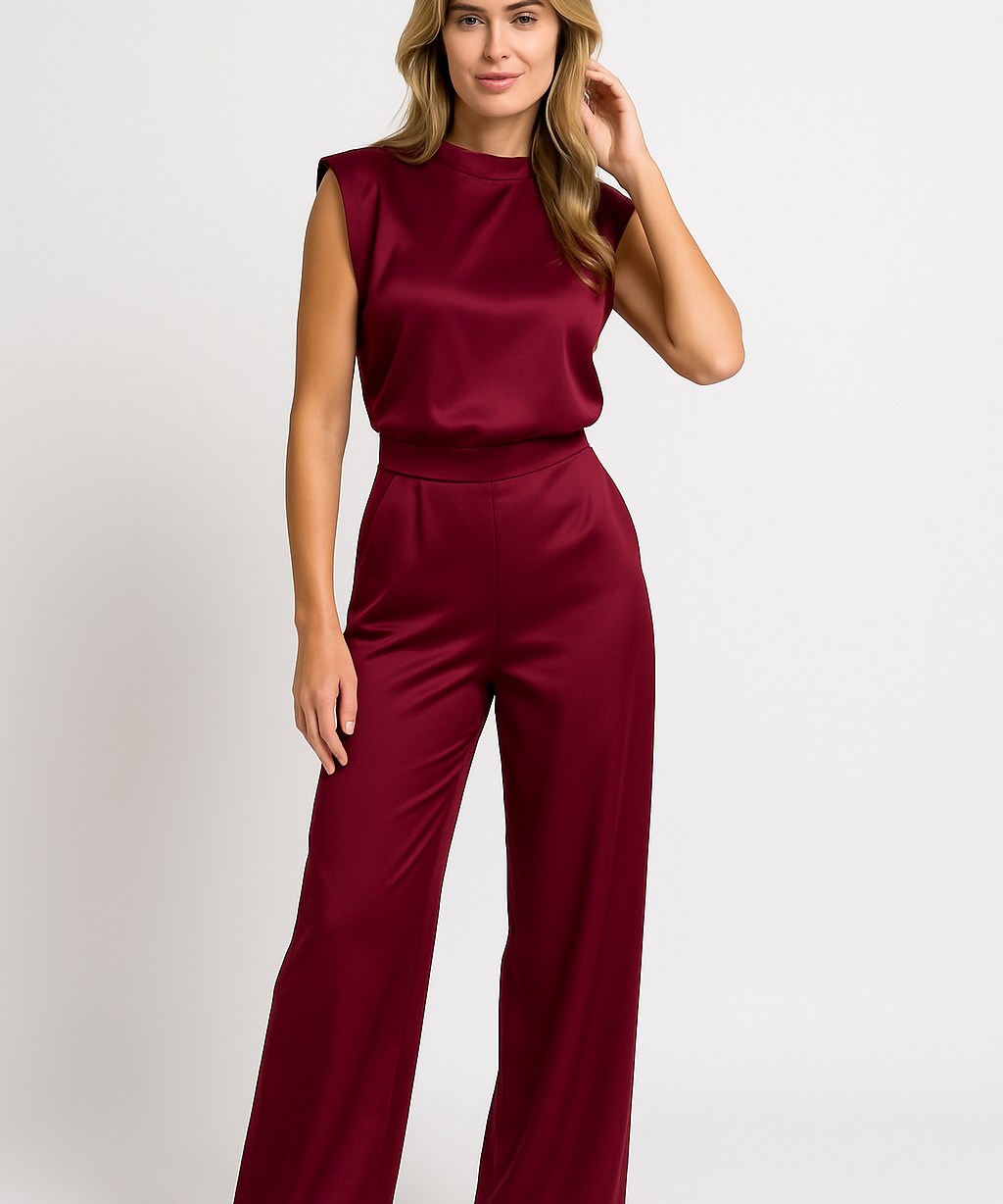 Dames Jumpsuit – Chique Satijnlook met Wijde Pijpen, Open Rug & Luxe Pasvorm