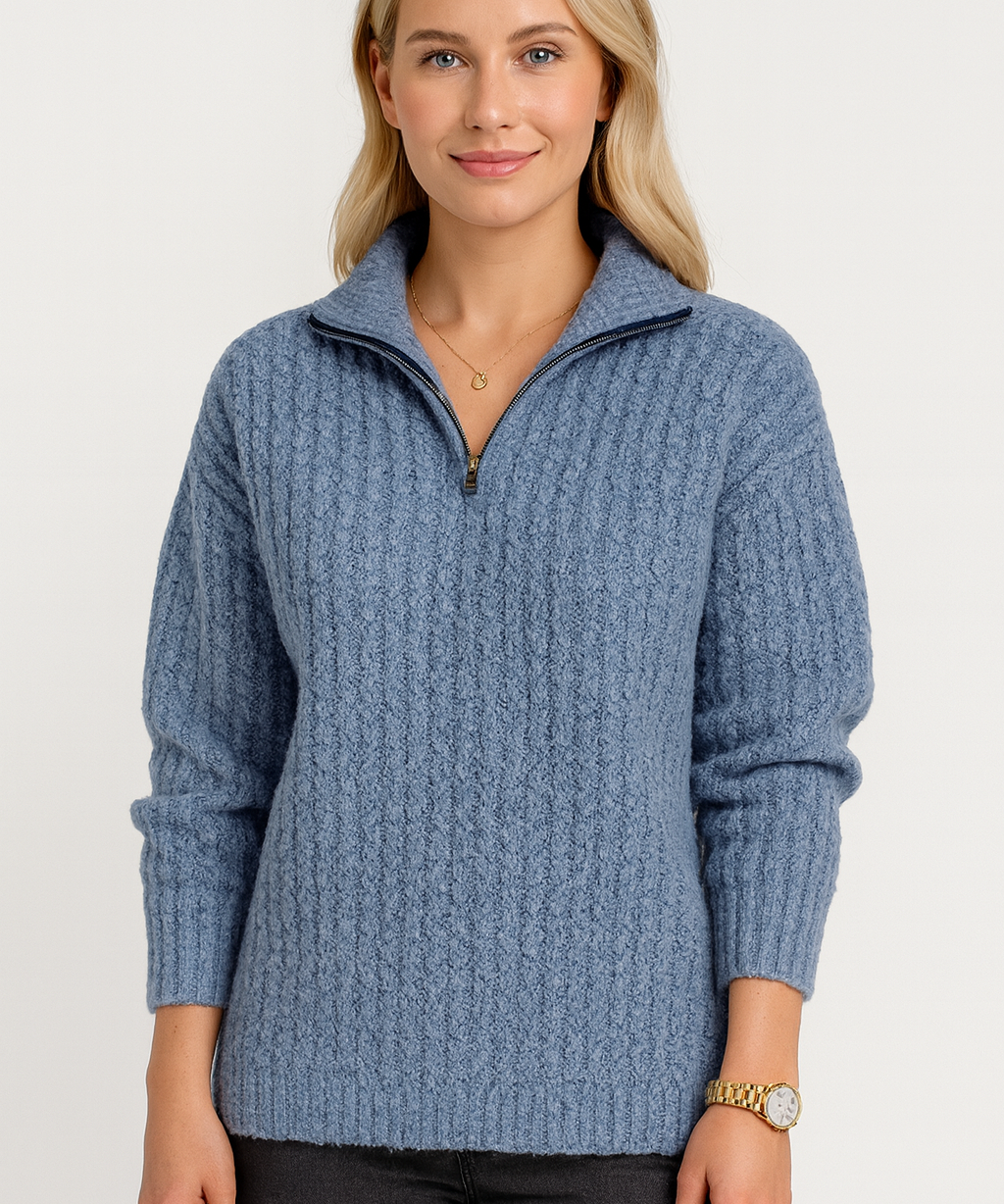 Elena Valmont damestrui – elegante trui met V-hals en ritsdetail voor stijl en comfort