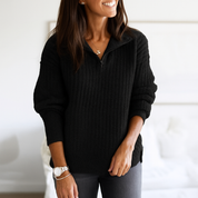Dames trui met halve rits – stijlvolle pullover met staande kraag en rechte pasvorm