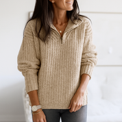 Dames trui met halve rits – stijlvolle pullover met staande kraag en rechte pasvorm