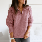 Dames trui met halve rits – stijlvolle pullover met staande kraag en rechte pasvorm