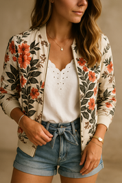 Kaelin dames bomberjack | Trendy bloemen bomberjack | Lichtgewicht en veelzijdig