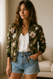 Kaelin dames bomberjack | Trendy bloemen bomberjack | Lichtgewicht en veelzijdig