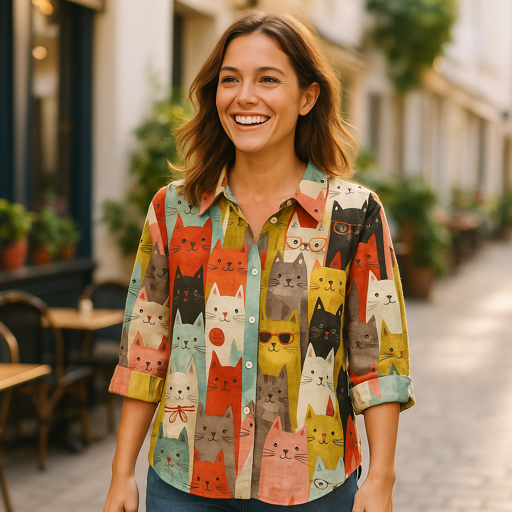 Dames blouse met grafisch print – lichte stijlvolle blouse voor herfst winter