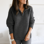 Dames trui met halve rits – stijlvolle pullover met staande kraag en rechte pasvorm