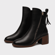 Dames enkelboots – stijlvolle leren laarsjes met hak en ritssluiting