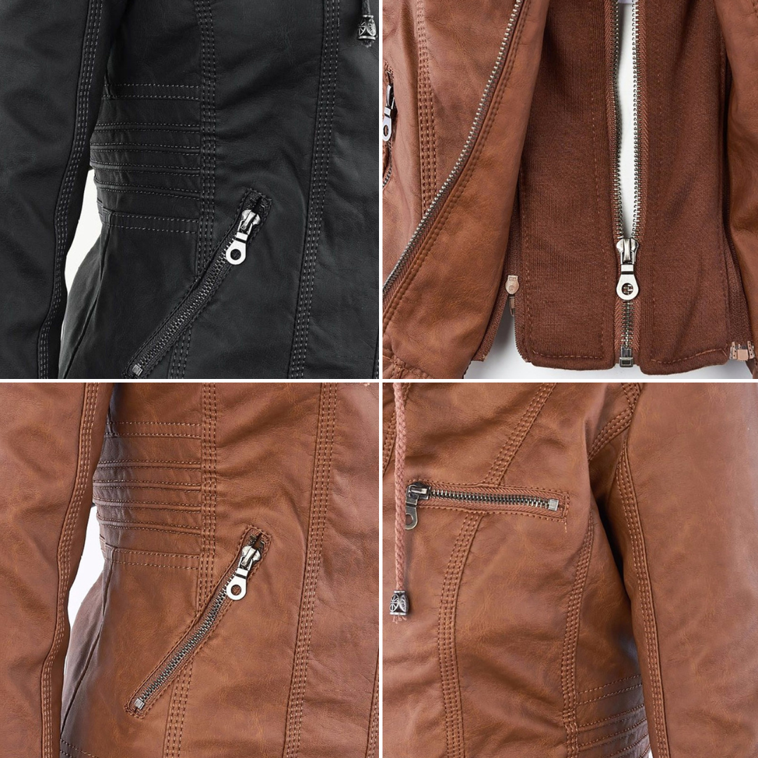 Leren jas dames met capuchon – waterafstotende jas van echt leer | Heidi-Mode