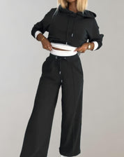 Dames trainingspak set – 2-delige hoodie en wide leg broek met sportieve details