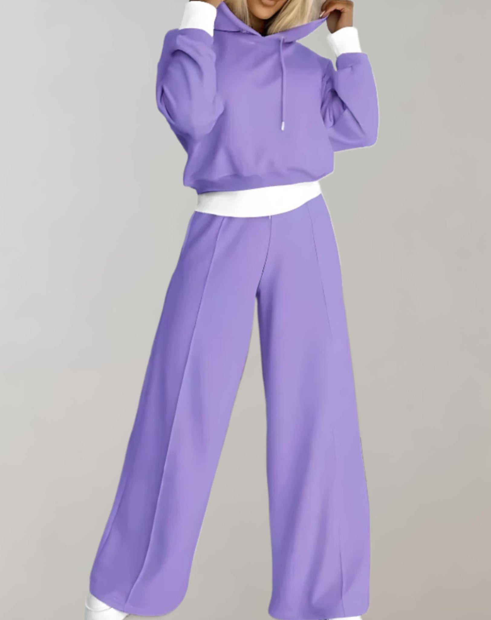 Dames trainingspak set – 2-delige hoodie en wide leg broek met sportieve details
