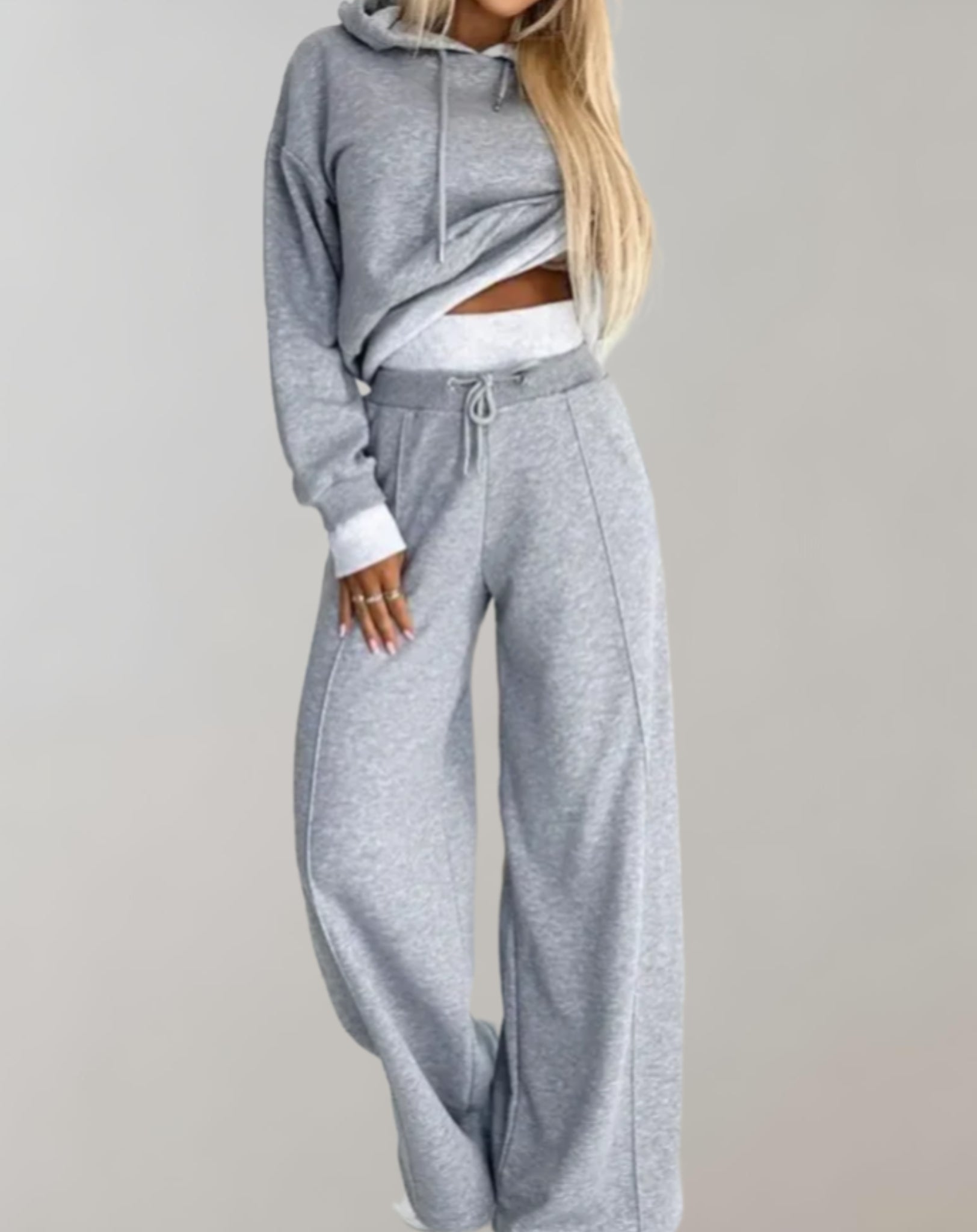Dames trainingspak set – 2-delige hoodie en wide leg broek met sportieve details