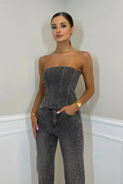 Ilse Elegante Jumpsuit Dames – Strapless & Glanzstof voor Feestelijke Gelegenheden