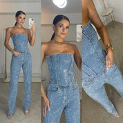 Ilse Elegante Jumpsuit Dames – Strapless & Glanzstof voor Feestelijke Gelegenheden