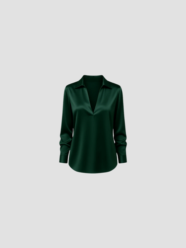 Dames satijnen blouse met V-hals – elegante glanzende blouse met soepele pasvorm