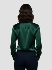 Dames satijnen blouse met V-hals – elegante glanzende blouse met soepele pasvorm