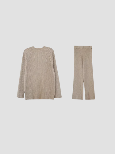 Dames ribgebreid lounge set – zacht tweedelig breisel met wijde pasvorm