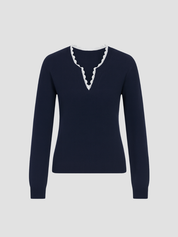 Dames trui met golvende V-hals – elegante fijngebreide trui met vrouwelijke pasvorm