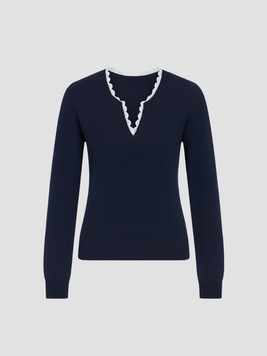 Dames trui met golvende V-hals – elegante fijngebreide trui met vrouwelijke pasvorm