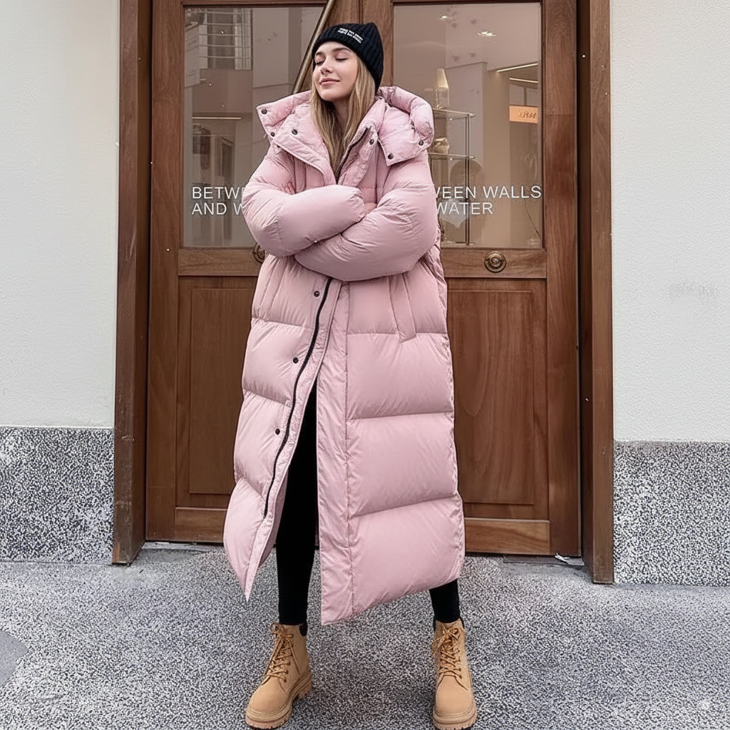 Dames Lange Gewatteerde Puffer Jas | Met Capuchon | Relaxte Pasvorm | Winddicht & Warm