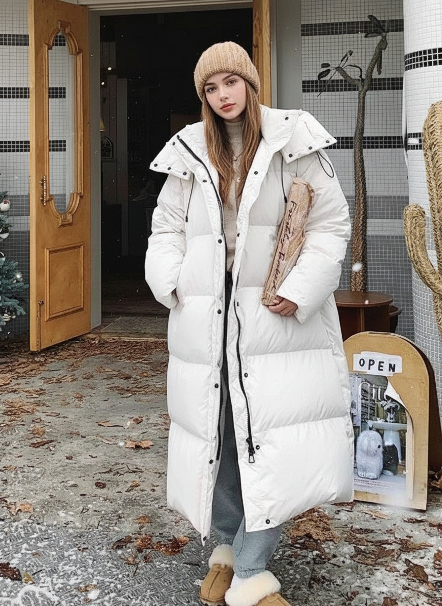 Dames Lange Gewatteerde Puffer Jas | Met Capuchon | Relaxte Pasvorm | Winddicht & Warm