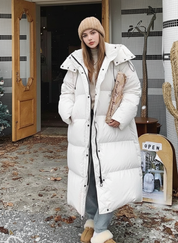 Dames Lange Gewatteerde Puffer Jas | Met Capuchon | Relaxte Pasvorm | Winddicht & Warm