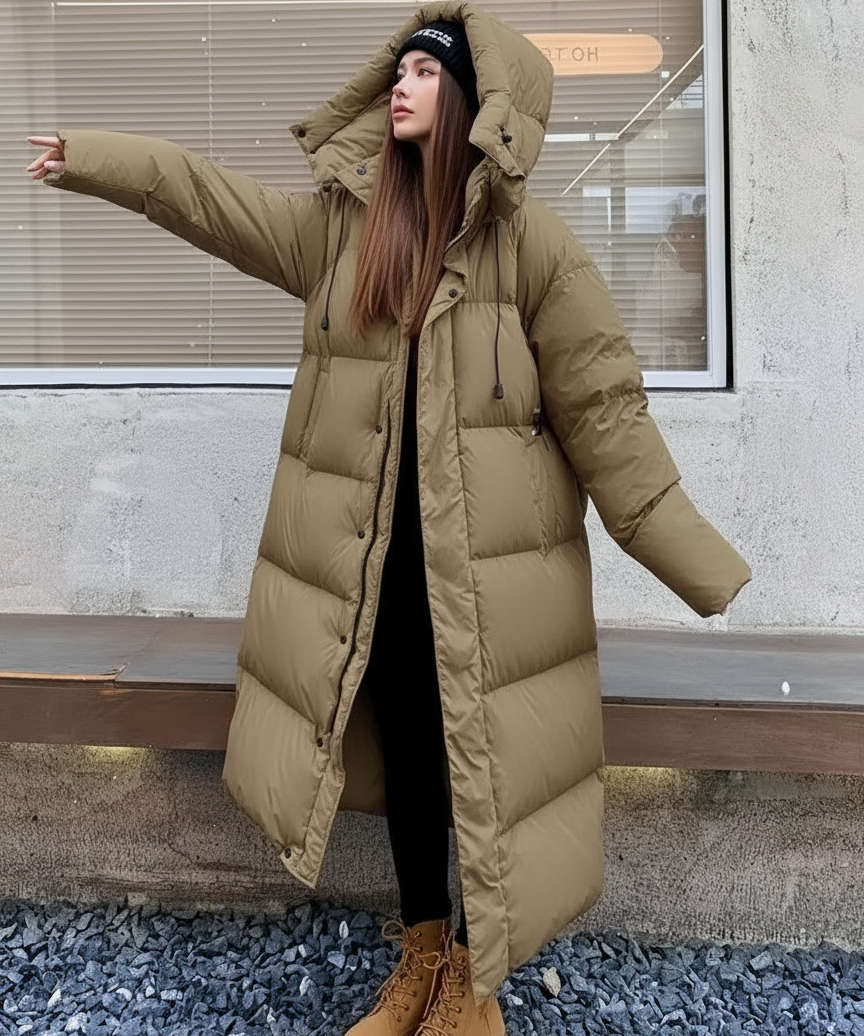 Dames Lange Gewatteerde Puffer Jas | Met Capuchon | Relaxte Pasvorm | Winddicht & Warm