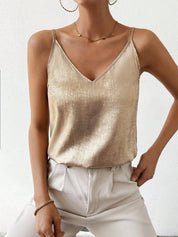 Dames V-Hals Top Goudkleurig – Elegante Zomertop voor Casual en Chique Looks