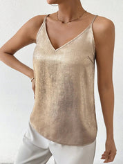 Dames V-Hals Top Goudkleurig – Elegante Zomertop voor Casual en Chique Looks