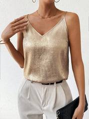 Dames V-Hals Top Goudkleurig – Elegante Zomertop voor Casual en Chique Looks