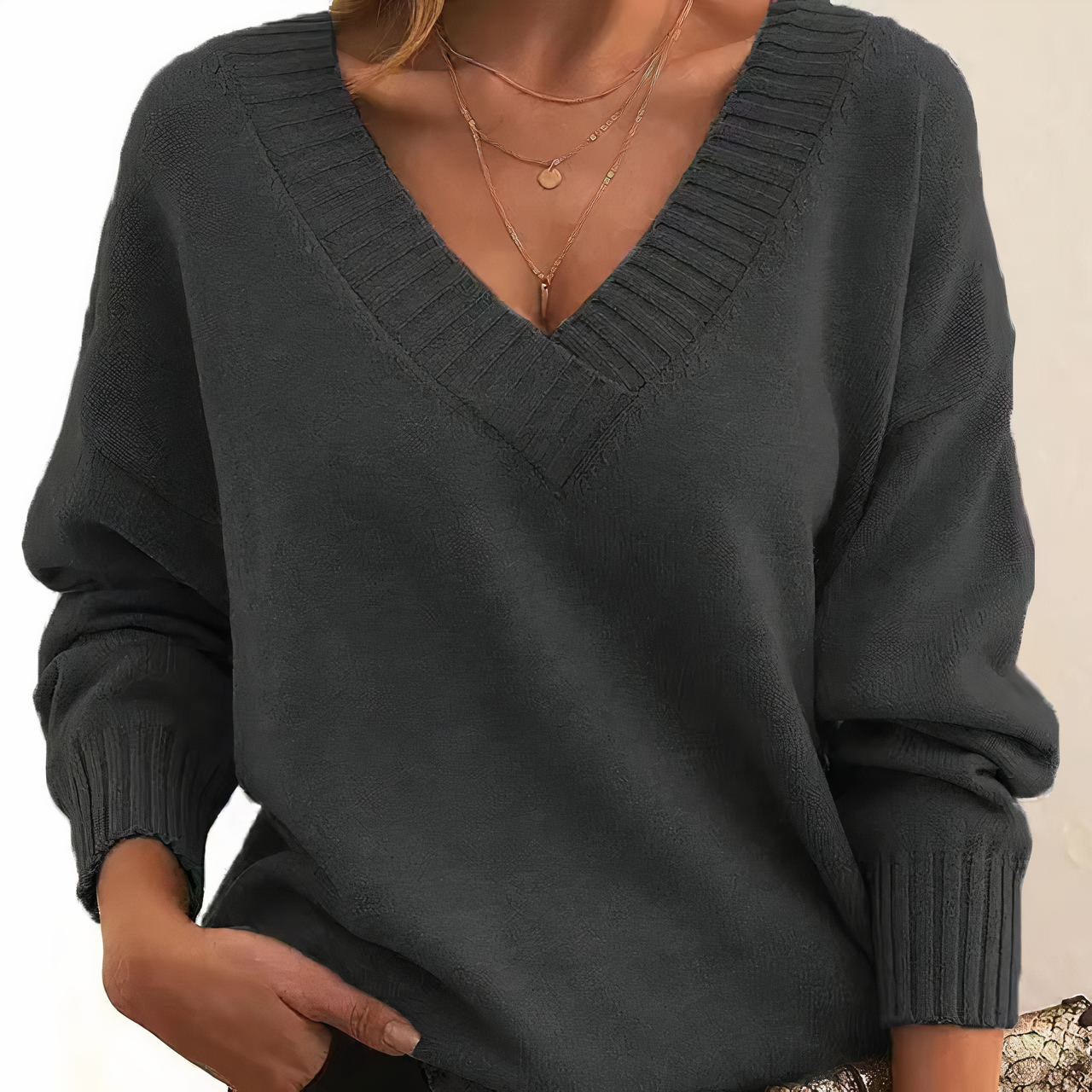Dames Trui met V-Hals – Elegante Gebreide Trui voor Herfst en Winter