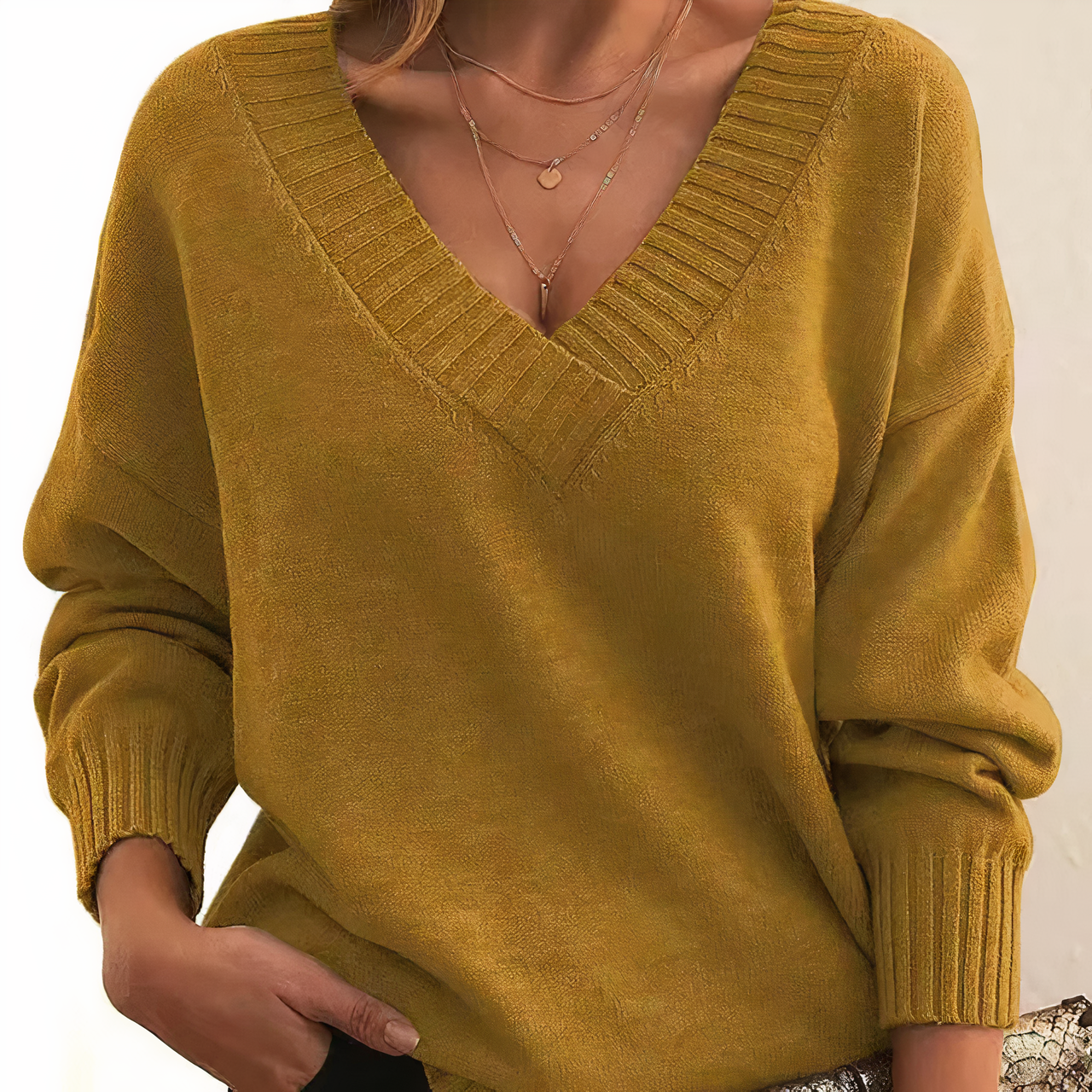 Dames Trui met V-Hals – Elegante Gebreide Trui voor Herfst en Winter