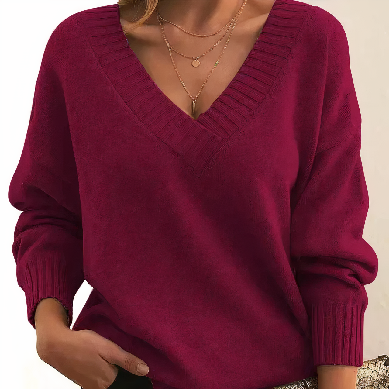 Dames Trui met V-Hals – Elegante Gebreide Trui voor Herfst en Winter
