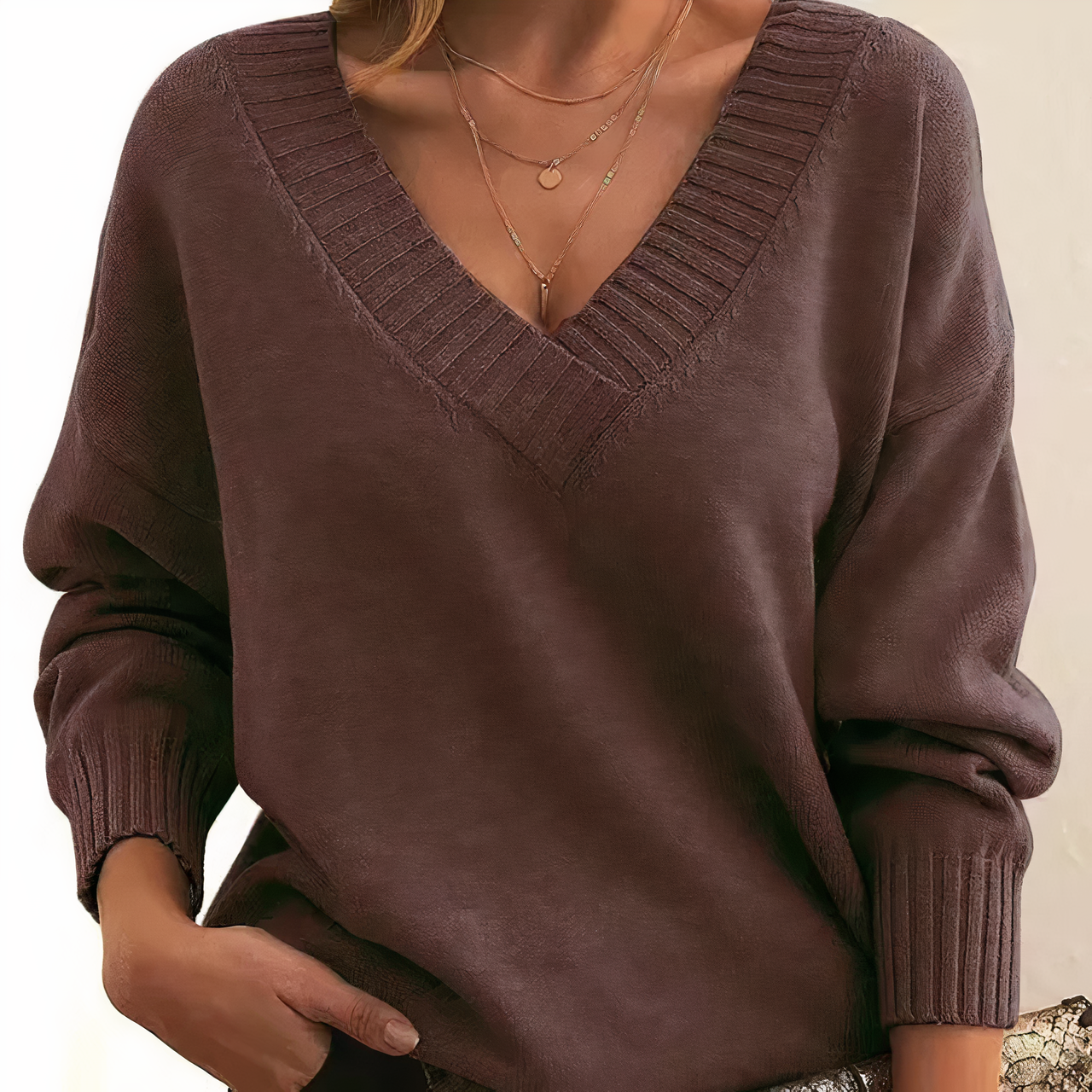 Dames Trui met V-Hals – Elegante Gebreide Trui voor Herfst en Winter