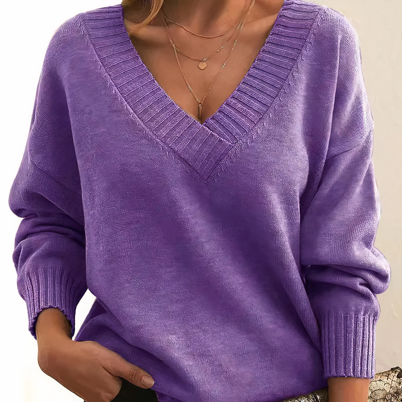 Dames Trui met V-Hals – Elegante Gebreide Trui voor Herfst en Winter