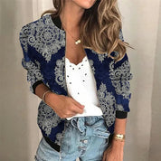 Dames Jack met Print en Ritssluiting – Stijlvol Lichtgewicht Voorjaar- en Herfstjack