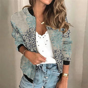 Dames Jack met Print en Ritssluiting – Stijlvol Lichtgewicht Voorjaar- en Herfstjack
