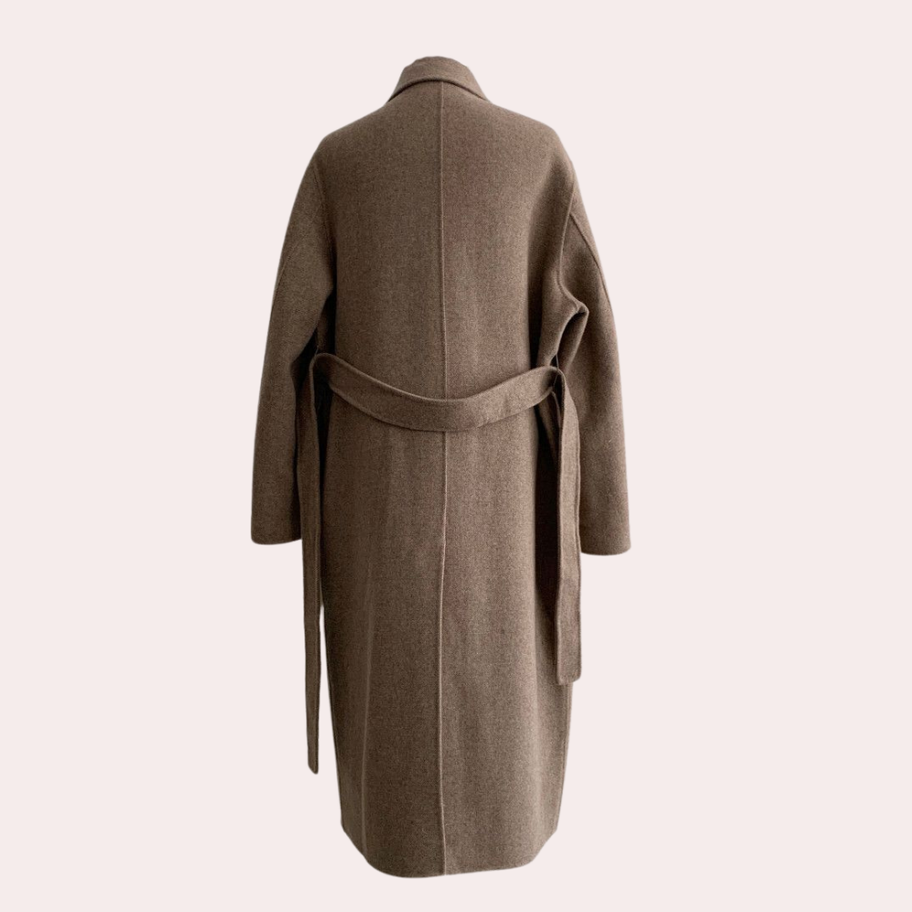 Hannah lange dames winterjas – elegante double-breasted jas met warme voering