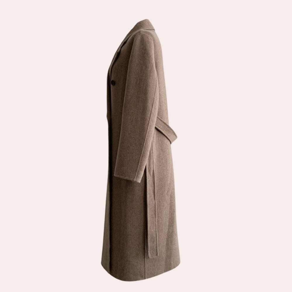 Hannah lange dames winterjas – elegante double-breasted jas met warme voering