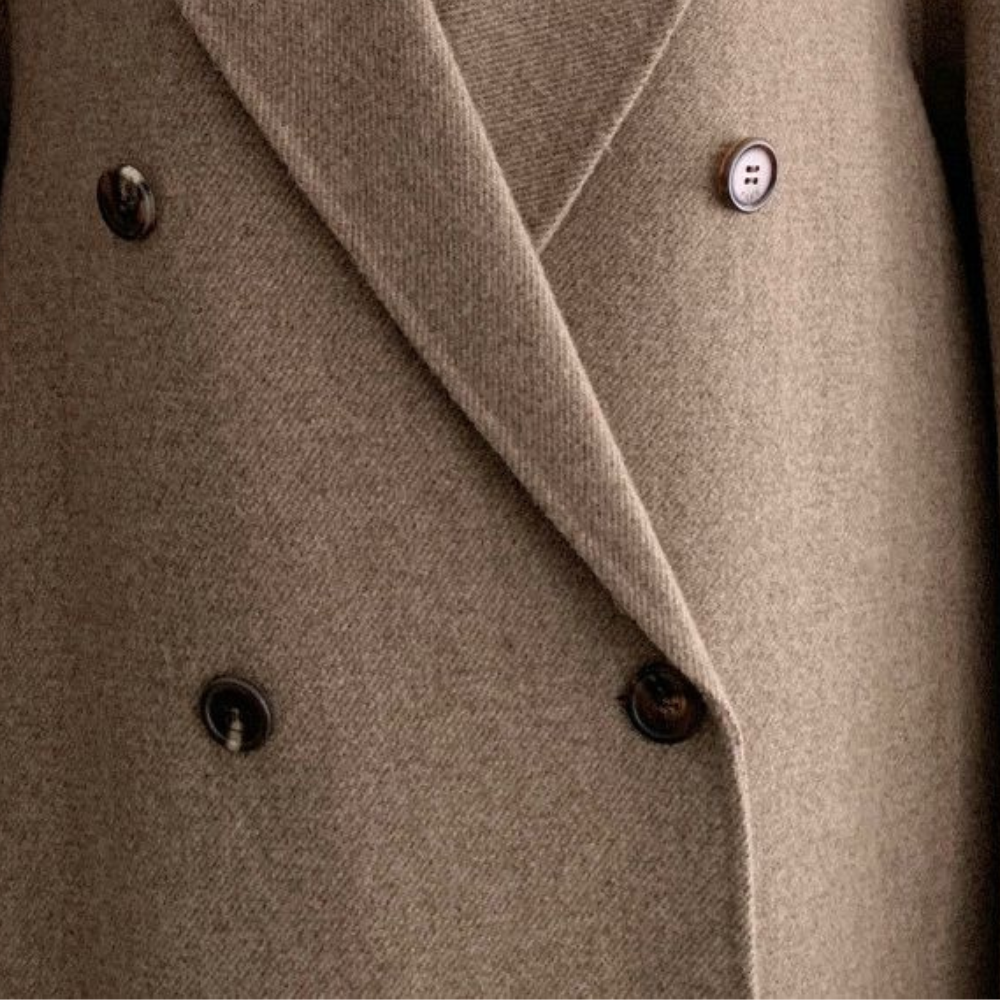 Hannah lange dames winterjas – elegante double-breasted jas met warme voering