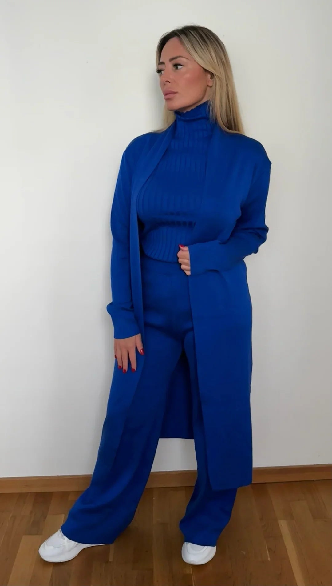 Roxy 3-delige co-ord set dames – gebreide cardigan, coltrui & wijde broek