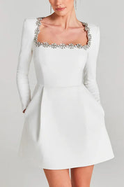 Fluwelen mini jurk dames – elegante A-lijn party dress met square hals