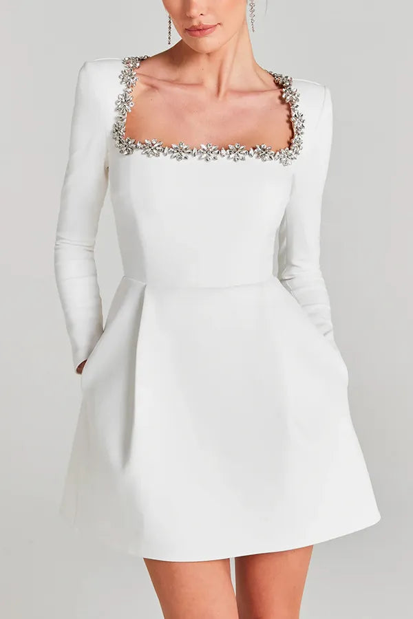 Fluwelen mini jurk dames – elegante A-lijn party dress met square hals