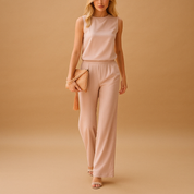 Anna dames jumpsuit – elegante one-piece met ronde hals en wijde pijpen