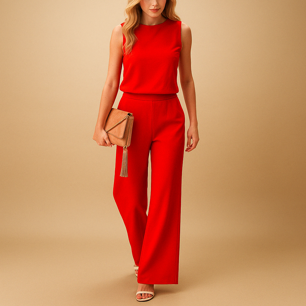 Anna dames jumpsuit | Elegante jumpsuit met ronde hals en wijde pijpen | Luxe pasvorm