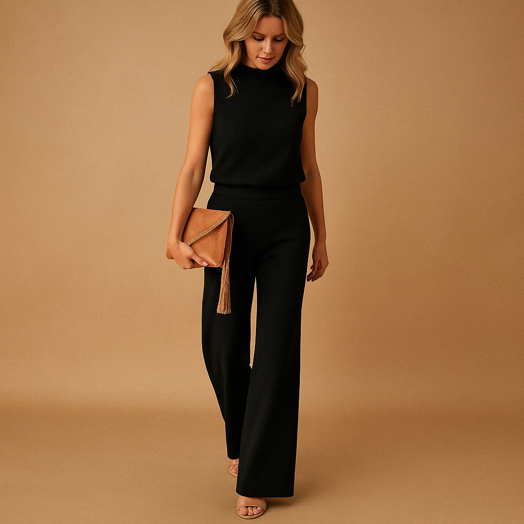 Anna dames jumpsuit | Elegante jumpsuit met ronde hals en wijde pijpen | Luxe pasvorm