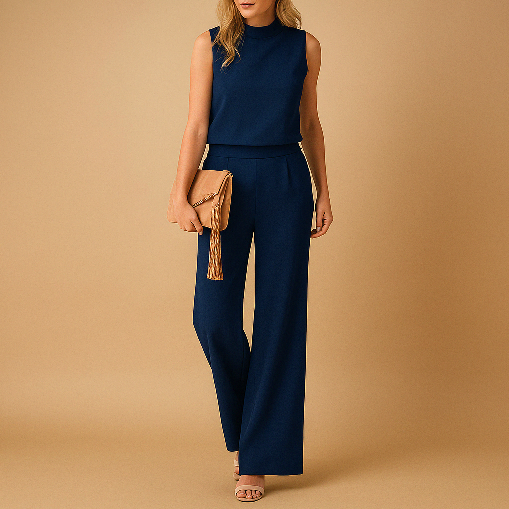 Anna dames jumpsuit | Elegante jumpsuit met ronde hals en wijde pijpen | Luxe pasvorm
