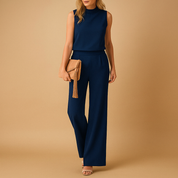 Anna dames jumpsuit | Elegante jumpsuit met ronde hals en wijde pijpen | Luxe pasvorm
