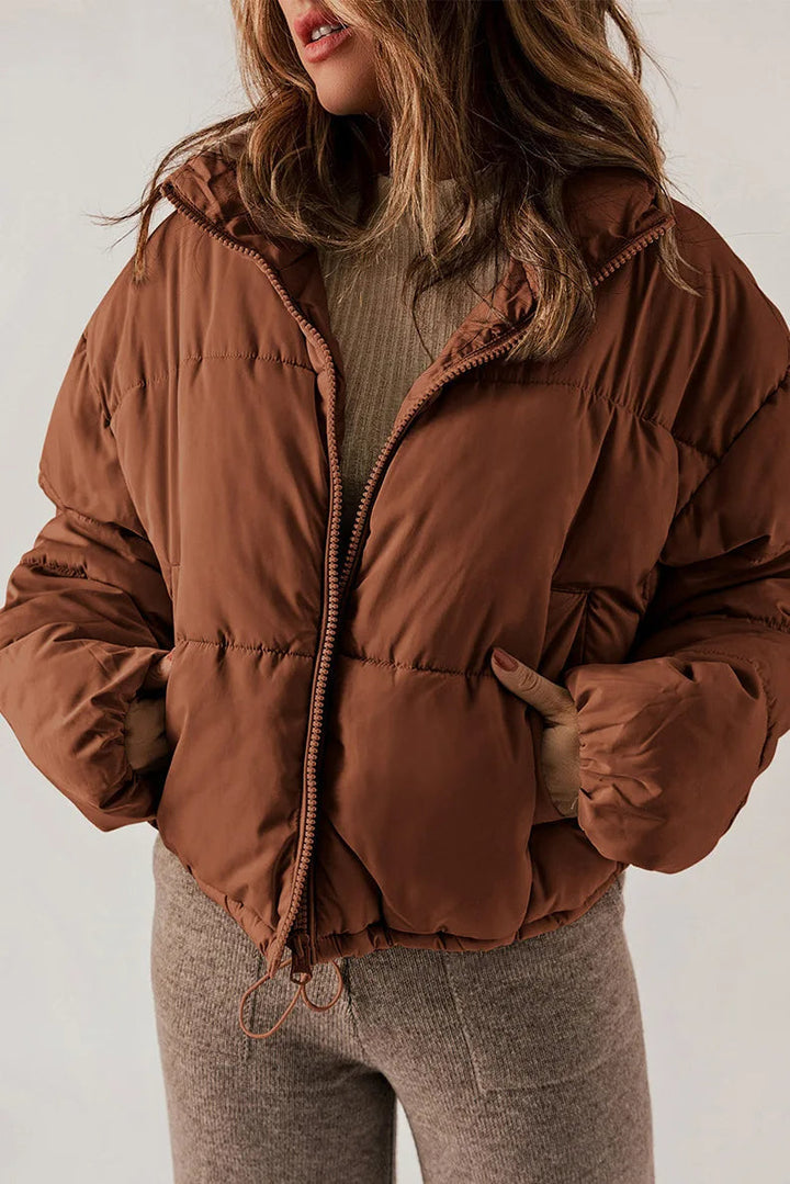 Korte dames pufferjas – warme gewatteerde winterjas met ritssluiting