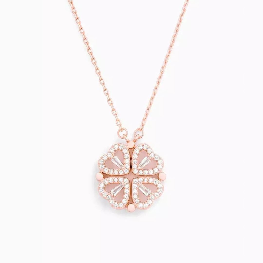 Geluk & Liefde ketting dames | Zirkonia hartjes ketting | Klavertje vier hanger