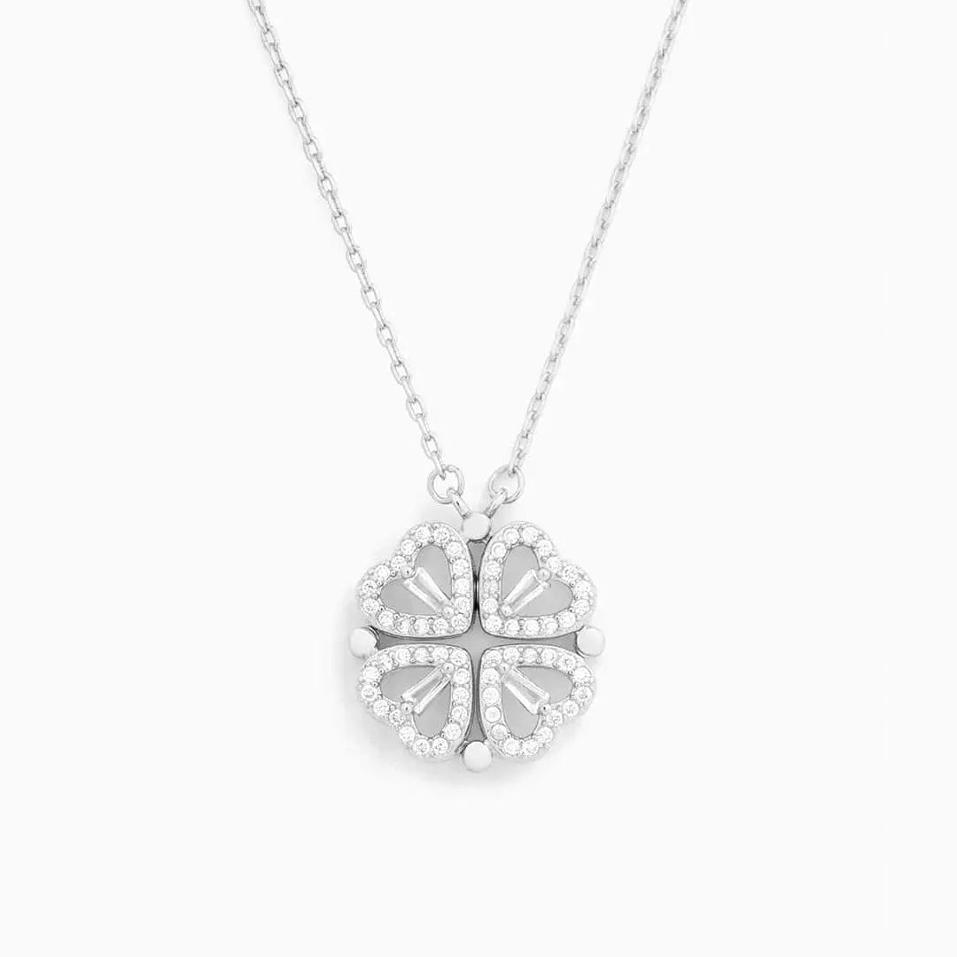 Geluk & Liefde ketting dames | Zirkonia hartjes ketting | Klavertje vier hanger